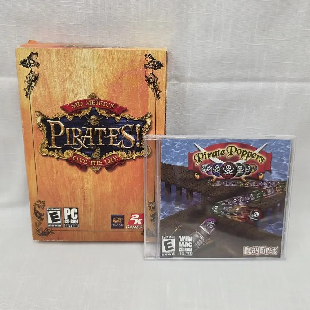 Sid Meier's Pirates! PC Big Box Complete 2 Disc Manual Map Pirate Poppers Bonus
